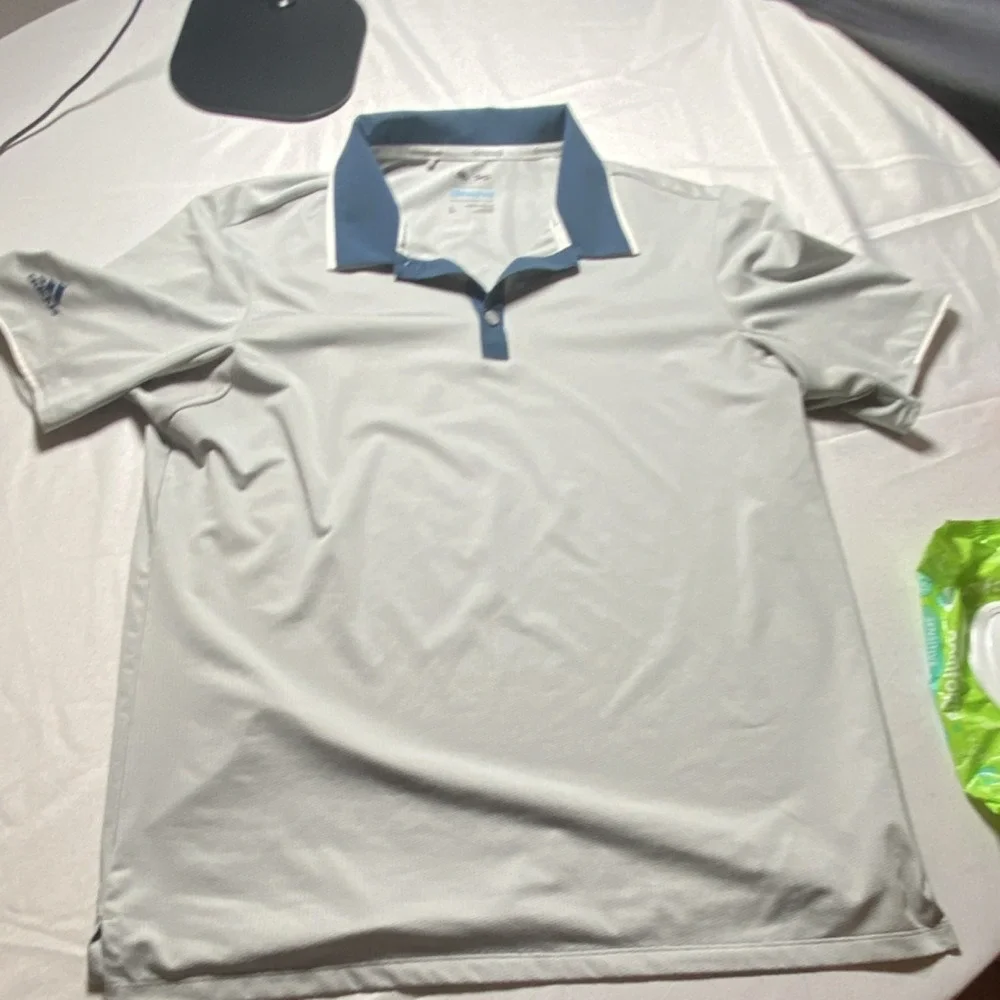 adidas climacool Polo Shirt Men L Light Gray Blue Short Sleeve Logo